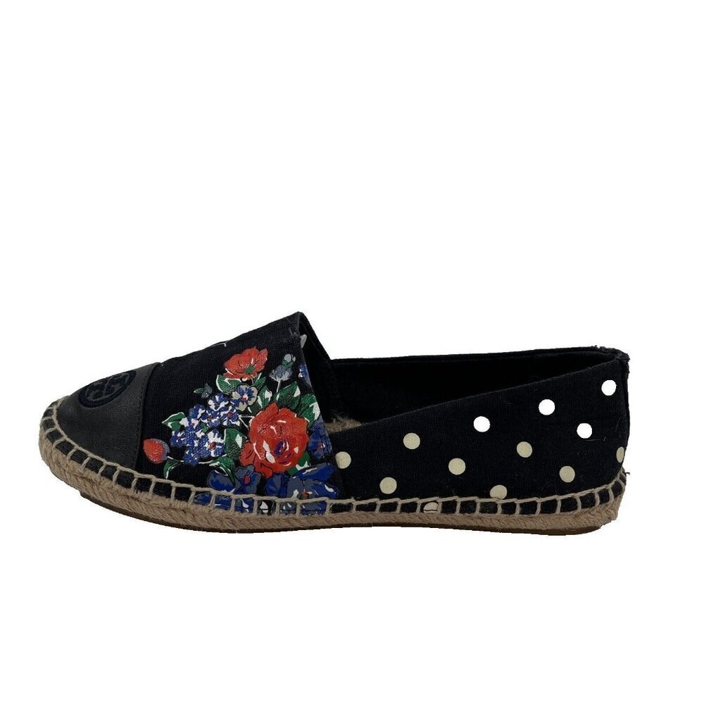 Tory Burch NAVY TEA ROSE Classic Dot‎ FLAT ESPADRILLE Slip On Size 6.5